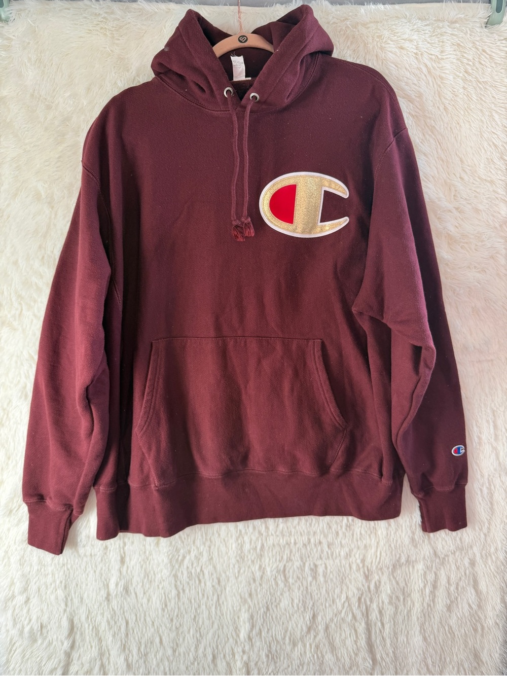 Champion Mens Reverse Weave Hoodie Size XL Maroon Embroidered Big C Logo Comfy